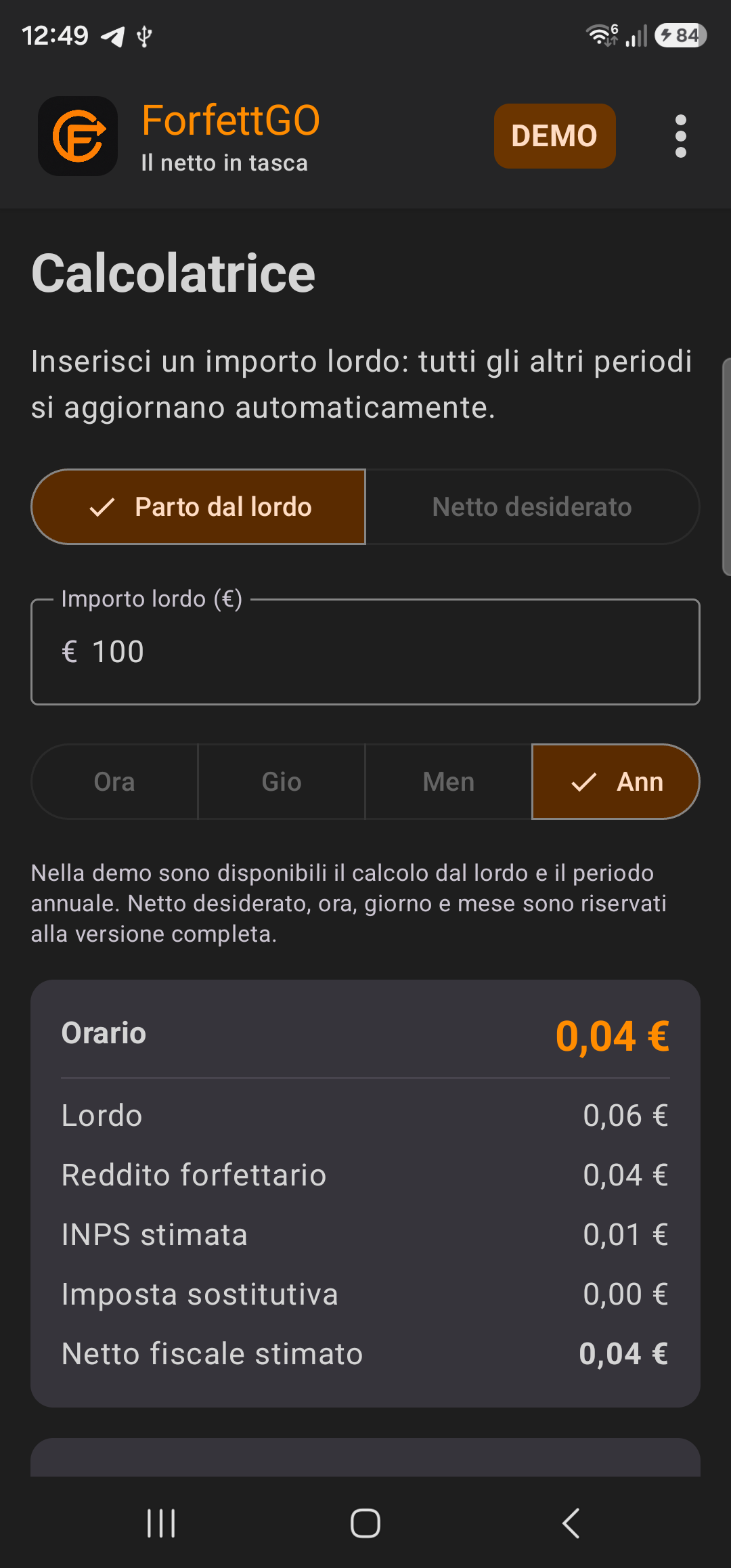 Limiti del calcolatore ForfettGO Demo