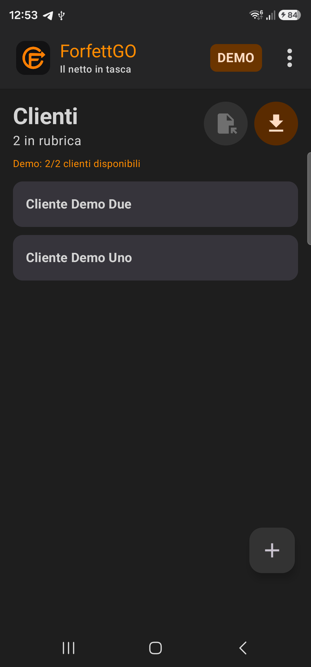 Elenco clienti ForfettGO Demo